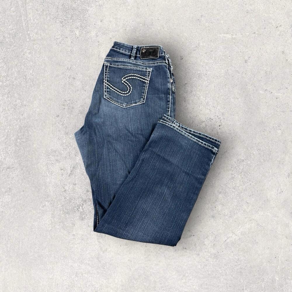 Y2K Silver Jeans Natsuki Medium Wash Flare Contrast Stretch Women's 16 X 31